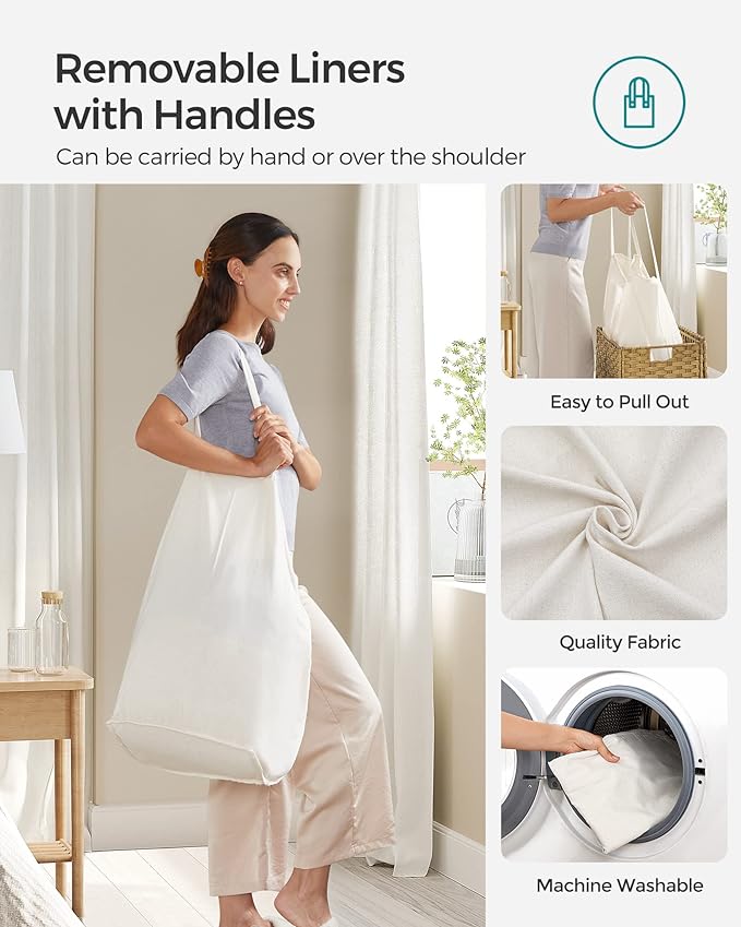 SONGMICS Laundry Hamper with Lid, 110L Clothes Hamper with 2 Removable Liner - Image 4