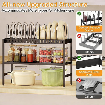 2-Tier Pots and Pans Organizer Under Cabinet, Expandable Pots Lid Organizers - Image 6