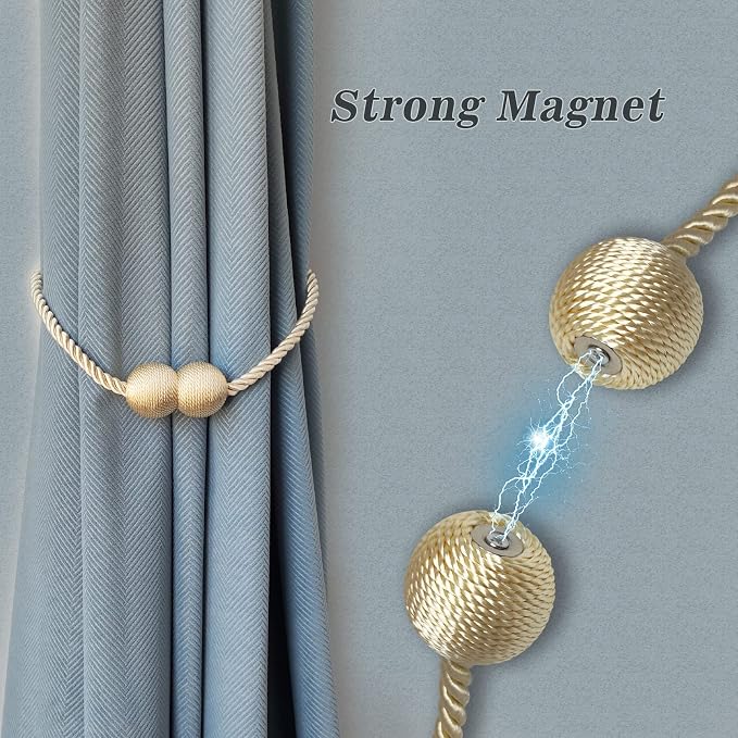 Hion Magnetic Curtain Tiebacks Gray Blue 2 Pack, Curtain Tiebacks Buckles - Image 3