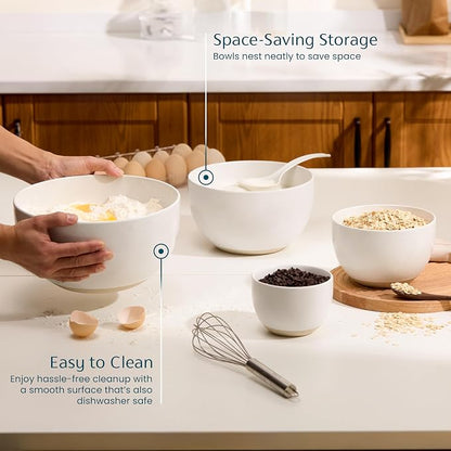 KooK Mixing Bowls, Ceramic Nesting Bowls, Stoneware Kitchen Bowls, - Image 3