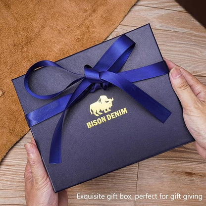 BISON DENIM Watch Box, 4 Watch Travel Case with Combination Lock - PU Leather Men's Watch Storage Box & Jewelry Organizer with Ring Slots & Necklace Hooks, Secure Travel Case, Grey