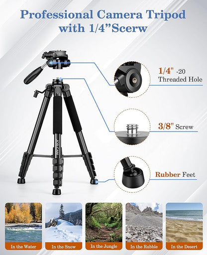 JOILCAN 75" Camera Tripod, Tripod for Camera Cell Phone, Aluminum Heavy Duty Tripods Stand, Tall Travel Tripods with Carry Bag Compatible with iPhone Canon Nikon DSLR Camera Laser Projector