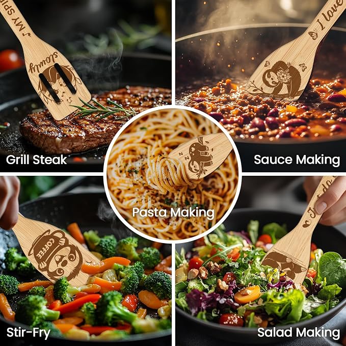 CUTHOLLOW 6PCS Sloths Wooden Kitchen Cooking Utensil Set, 11.9in Non Toxic - Image 4