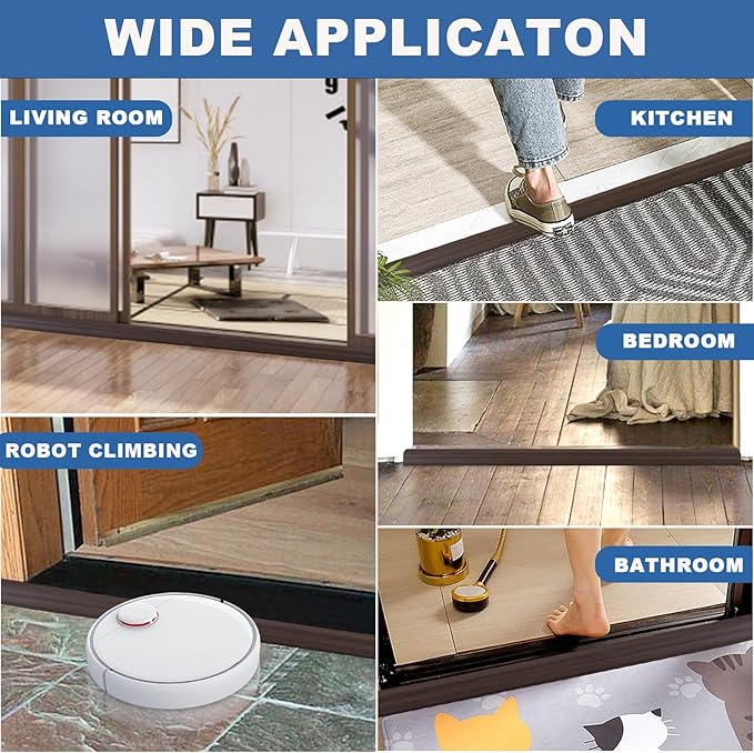 Vinyl Door Threshold Flooring Transition Strip Self Adhesive Carpet Edging Strip for Laminate Doorway Edge Threshold from 2/5" to 3/5" (Brown Wood Grain, 6.6 Ft)