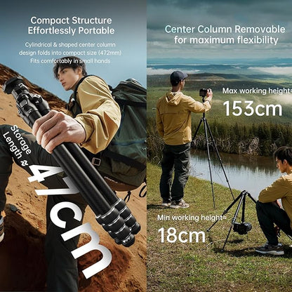 FALCAM TreeRoot F38 Quick Lock Lite Carbon Fiber Travel Tripod with Ball Head Load Capacity 3kg/6.6lbs, Max Vertical Payload 40Kg/88lbs for Cameras, All-Terrain Stability (C141K-301)