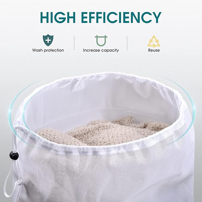 OTraki 2 Pcs Large Mesh Laundry Bags, 24X36 Inch Heavy Duty Drawstring Laundry Wash Bag, Dirty Clothes Laundry Hamper Liner Machine Washable Storage Bag for Travel Dorm Camp Hotel Beach White