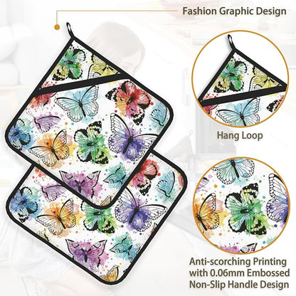 Butterfly Color Pot Holder Set of 2, Heat Resistant Potholders Oven Hot Pads - Image 4