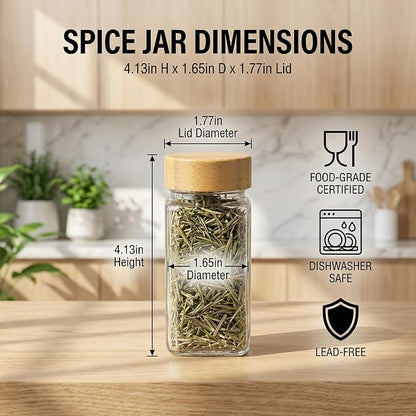 24-Pack Glass Spice Jars with Bamboo Lids, 4 Oz Clear Square Spice Containers - Image 2
