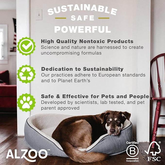 ALZOO Stain & Odor Remover, Quickly Lifts & Dissolves Pet Stains & Helps Eliminate Odors, 100% Plant-Based Active Ingredients, Lavender Vanilla Scent, 32 Fl. Oz Spray Bottle