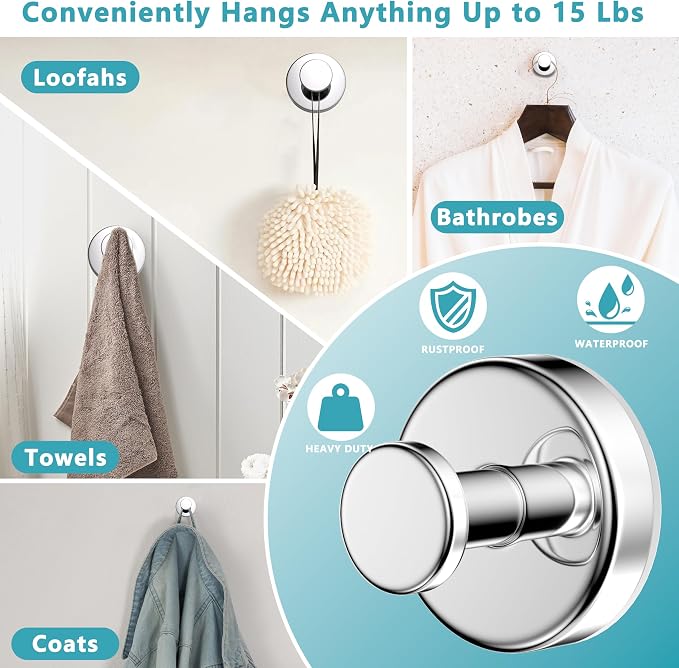 Suction Cup Hooks for Shower, Removable No Drill Towel Hooks, Upgraded 15 lbs - Image 2