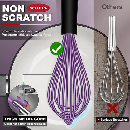Walfos Whisk, Silicone Whisks Set of 5, Mini Stainless Steel Whisk 7+5in & Non - Image 2