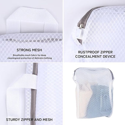 4 Pack Mesh Laundry Bag Mesh Laundry Bags Laundry with Handle for Washing Socks, Baby Items, Lingerie, Travel Garments (WHITE, 4)