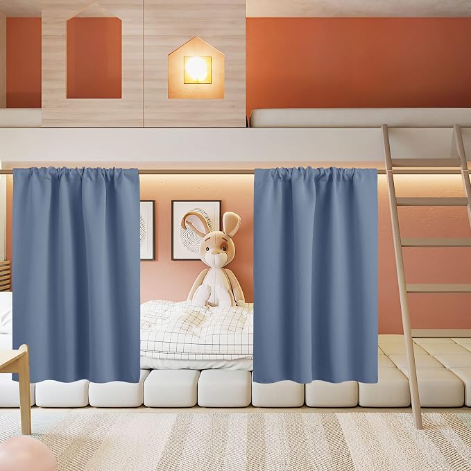 RYB HOME Small Curtains for Bathroom Windows, W 34 x L 36 inches, Stone Blue by RYBHOME