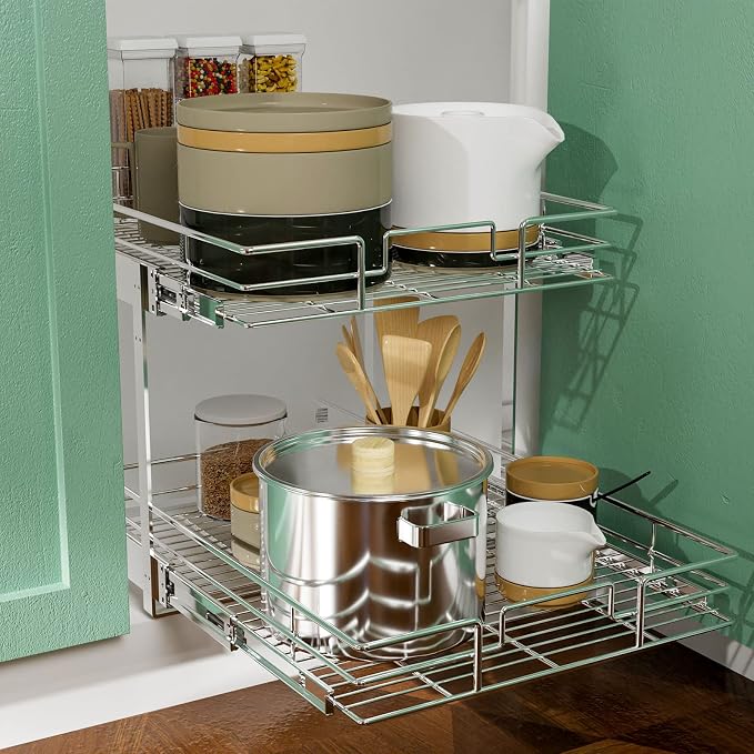LOVMOR 2 Tier Individual Pull Out Cabinet Organizer 11" W x 18" D, Slide Out - Image 5