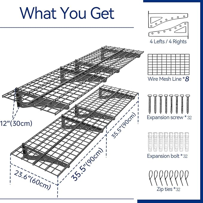 Heavy Duty Garage Wall Shelving, 2x6ft Wall Mounted Storage Shelves for Garage, Closet, Laundry Room, Heavy Duty Walls Shelving, Holds Up to 600 Lbs(Black), 70.86" x 23.6"