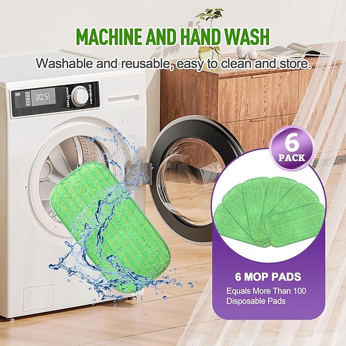 6 Pack Reusable Mop Pads for Swiffer WetJet Sweeper Mops, Microfiber Washable Floor Mop Refills Wet and Dry Use Replacement Pads for Hardwood, Tile, Laminate Floor Cleaning