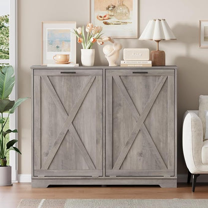 Double Tilt Out Trash Can Cabinet, Wooden Farmhouse Kitchen Garbage Bin - Image 9