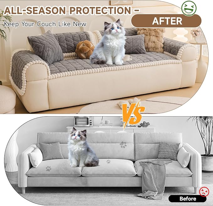 OTOB Pet Couch Covers for 3 Cushion Couch Sofa, Washable & Non Slip Fuzzy Plush - Image 2