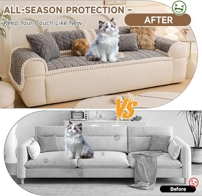 OTOB Pet Couch Covers for 3 Cushion Couch Sofa, Washable & Non Slip Fuzzy Plush - Image 2