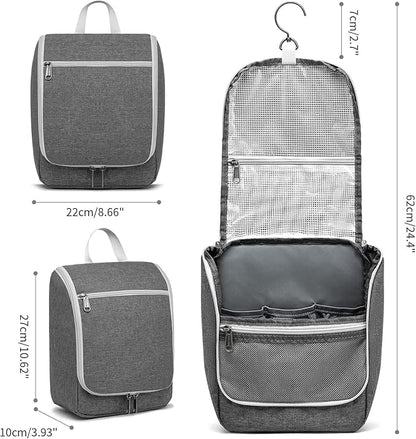 Della Gao Travel Hanging Toiletry bag for Men & Women, Water-resistant Sturdy Nylon Toiletries Organizer for Cosmetics, Makeup Brushes, Shaving Tools, Bathroom Bag, Grey