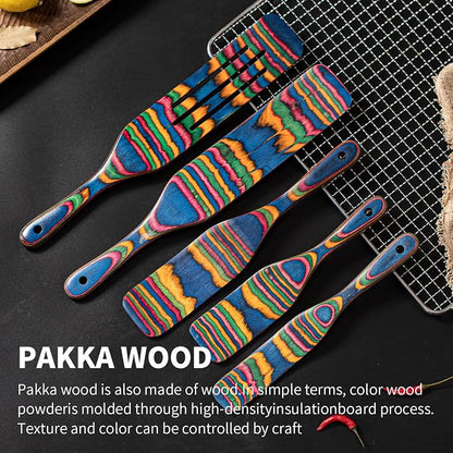Pakkawood Spurtle Set, Gudamaye 5 Pcs Pakkawood Kitchen Utensils, Wooden Spoons - Image 3