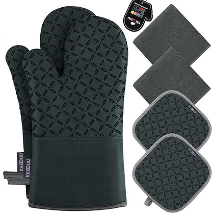 KEGOUU Oven Mitts and Pot Holders 6pcs Set, Kitchen Oven Glove High Heat by KEGOUUOvenMitt