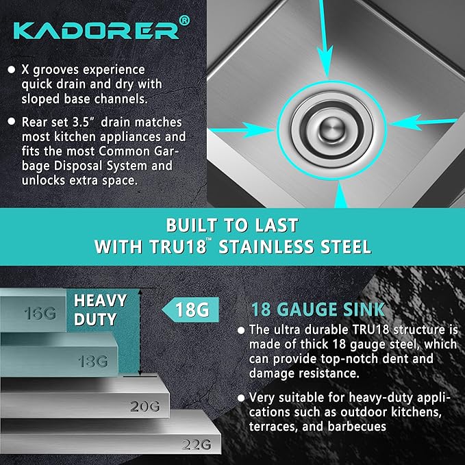 15 x 15 Inch Drop In Bar Sink, Small Kitchen Sink Single Bowl Topmount Bar Prep Sink 18 Gauge Stainless Steel Bar Sink with Grid and Basket Strainer