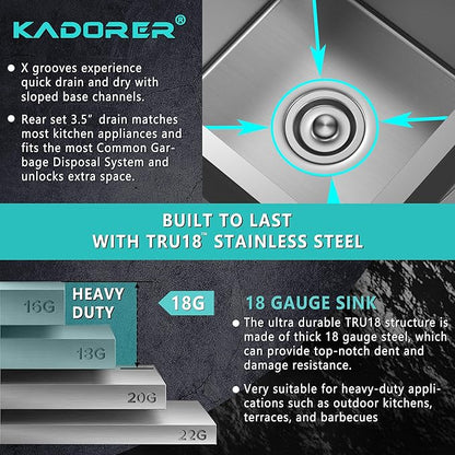 15 x 15 Inch Drop In Kitchen Bar Sink, Stainless Steel Single Bowl Topmount Bar Prep Sink Small Kitchen Sink with Basket Strainer