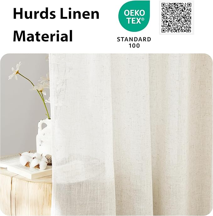 NICETOWN Linen Sheer Patio Door Curtain Drapery Panel for Door Window Elegant Soild Rod Pocket French Door Curtain Panel, 26" x 72" with Tieback, 1 Piece, Linen