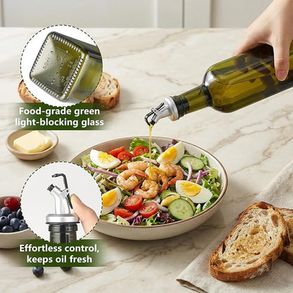 WERTIOO Green Olive Oil Dispenser Bottle, 17oz Glass Oil and Vinegar Dispenser - Image 6