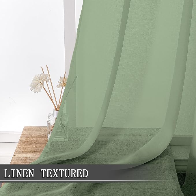 Tollpiz Sheer Tier Curtains Kitchen Linen Textured Half Curtain Sheers Light - Image 2