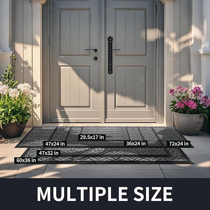 Yimobra Large Door Mat Outside Entrance 47x32, Waterproof Heavy Duty Outdoor Mats for Front Door, Non Slip Rubber Entry Mat for Garage Patio, Easy Clean, Mix Grey
