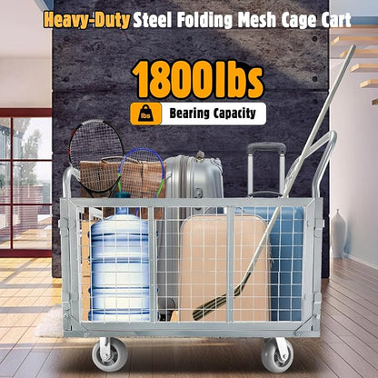 Platform Truck Cart with Cage, 6 in1 Foldable Flatbed Cart Heavy Duty Push Cart - Image 6