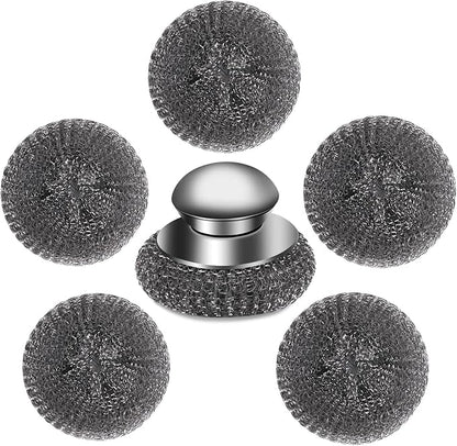 6Pcs Steel Wool Scrubber with Replacement Wire Pads Set, Stainless Steel by VinYanKee