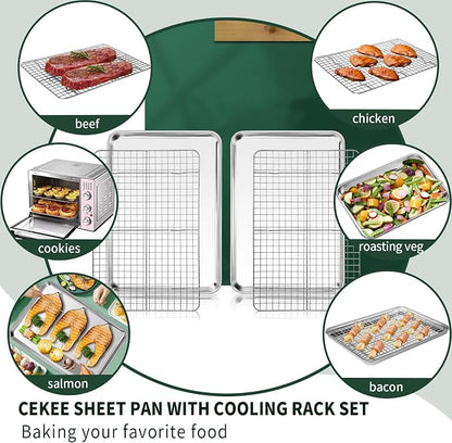 Jelly Roll Pan with Cooling Rack Set, CEKEE Stainless Steel Baking Sheet Tray - Image 5
