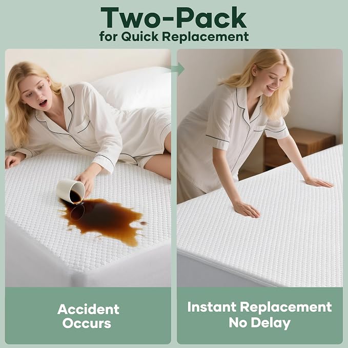 OhGeni 100% Waterproof Mattress Protector, Crib Size-2 Pack Mattress Pad - Image 2
