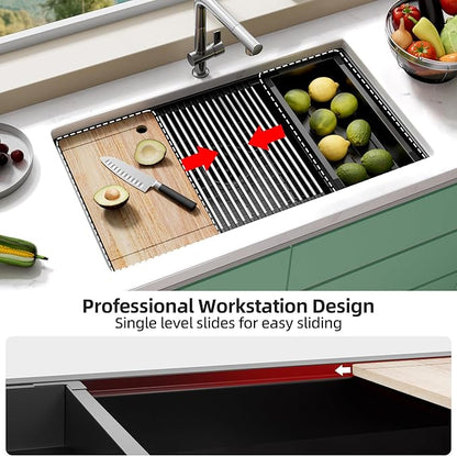 30 Inch Undermount Kitchen Sink Stainless Steel, 30x19 Undermount Workstation Sink Single Bowl Commercial 16 Gauge Stainless Steel Kitchen Sinks Black