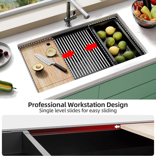 30 Inch Undermount Kitchen Sink Stainless Steel, 30x19 Undermount Workstation Sink Single Bowl Commercial 16 Gauge Stainless Steel Kitchen Sinks Black