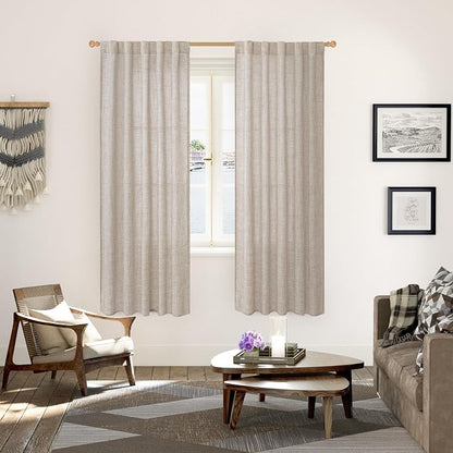 YoungsTex Natural Linen Semi Sheer Curtains 72 Inch Length 2 Panels - Image 2