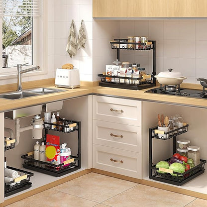 Sevenblue 2 Packs Under Sink Organizer, Height Adjustable 2 Tier Under Kitchen - Image 7