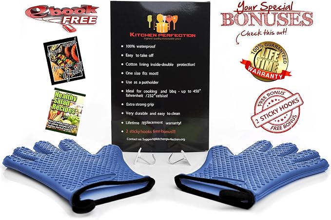 KITCHEN PERFECTION XL Silicone Smoker Oven Gloves-Extreme Heat Resistant BBQ - Image 2