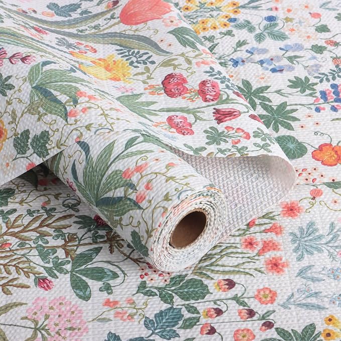 Floral Shelf Drawer Liners, 12IN x 20FT Non Adhesive and Strong Non-Slip by Amiitay