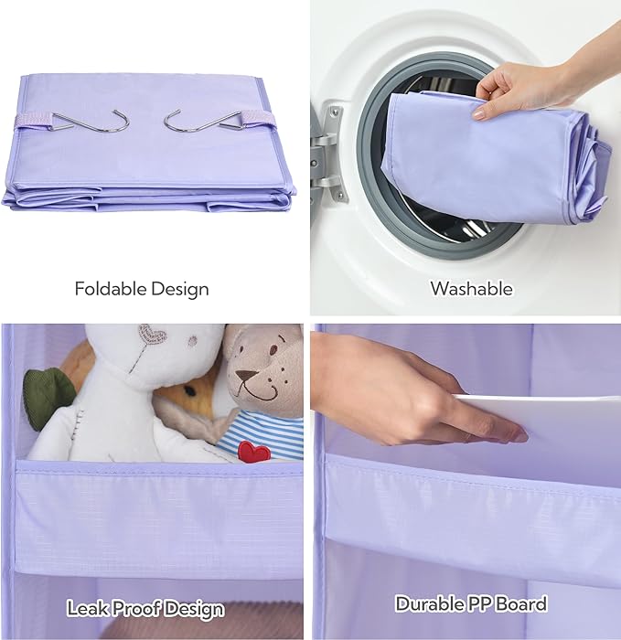 GRANNY SAYS 3 Shelf Hanging Closet Organizers and Storage, Collapsible Closet Storage Organizer with 2 Metal Hooks, Leak-Proof Hanging Shelves for Closet, Dorm Room, Nursery, 2 Pack, Purple