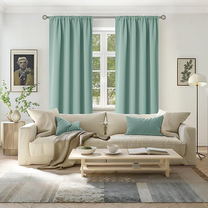 BGment Light Sage Blackout Curtains for Living Room 84 Inches Long - Rod Pocket Thermal Insulated Room Darkening Drapes for Bedroom Dining Privacy, 52 x 84 Inch, 2 Panels