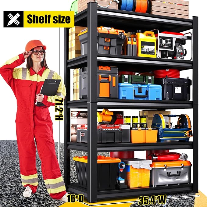 Set of 5 71"H Garage Shelving-2050LBS 5 Tier Storage Shelves, Adjustable Heavy - Image 4