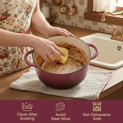 6 Quart Dutch Oven Pot with Lid, Non Stick Enameled Cast Iron Dutch Oven - Image 6