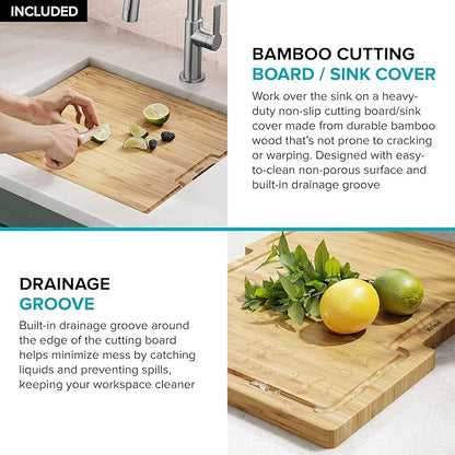 KRAUS Kore 21-Inch Undermount Workstation 16 Gauge Single Bowl Stainless Steel Kitchen Sink with Accessories, KWU111-21