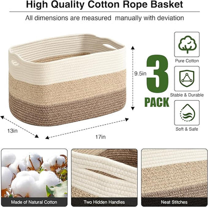 Large Storage Baskets for Organizing Shelves, Woven Cotton Rope Bins for Baby - Image 3