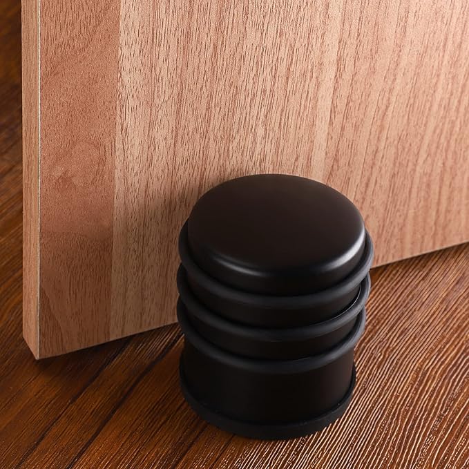 Sumnacon Heavy Duty Floor Door Stopper No Drill - Durability Stainless Steel Door Stop with Anti-Skid Rubber - Contemporary Safety Doorstop for Home Office Commercial Industrial, Black