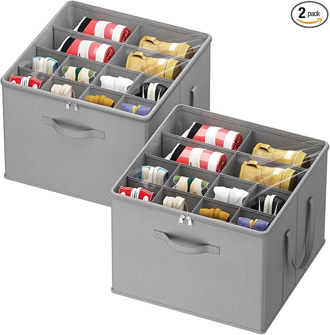 Lifewit Shoe Storage Organizer for Closet Fits 12-16 Pairs, Fabric Large Shoe Box Storage Containers with Clear Cover, Foldable Bins Fit for Boots Sneakers 17"(L) x 17"(W) x 12.5"(H) 2 Pack Light Gray